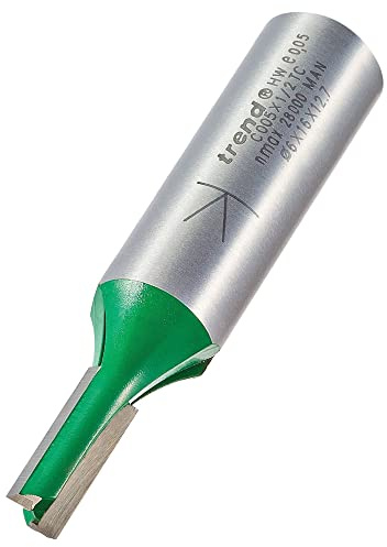 Trend CraftPro Straight Two Flute Router Cutter Bit, 1/2 Inch Shank, 6mm Cut Diameter & 16mm Cut Length, Tungsten Carbide Tipped, C005X1/2TC