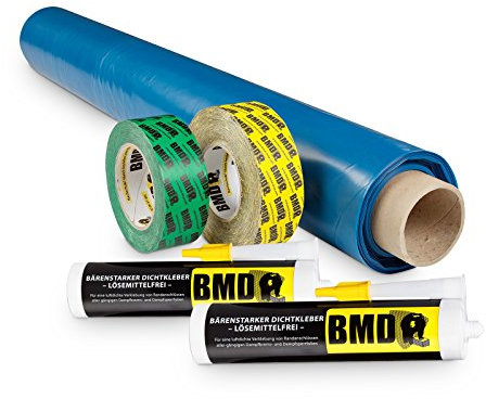BMD 50m² Dampfbremssystempaket nach DIN 4108 Teil 11 & ENEV Dampfsperrfolie Dampfbremsfolie Dampfbremse Dampfsperre Klebeband Folienkleber CE Siegel