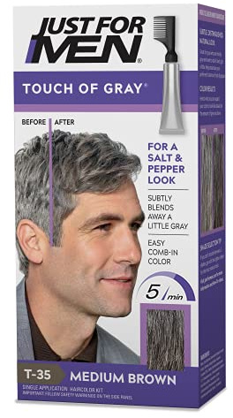 JUST FOR MEN Touch of Gray, Salt & Pepper Look, Medium Brown T-35 (1 Pack)