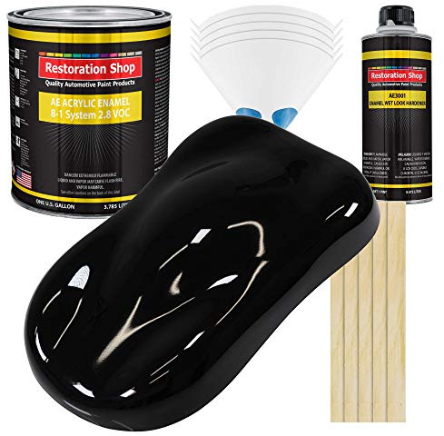 Restoration Shop - Jet Black (Gloss) Acrylic Enamel Auto Paint - Complete Gallon Paint Kit - Professional Single Stage High Gloss Automotive, Car, Truck, Equipment Coating, 8:1 Mix Ratio, 2.8 VOC