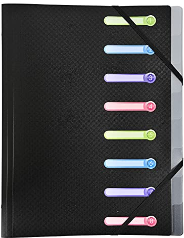 Exacompta - Ref 56181E - Opak Multipart File With Internal Pocket - 240 x 320mm in Size, Suitable for A4 Documents, 8 Tabbed Sections, PP Cover with Tabs - Assorted Colours