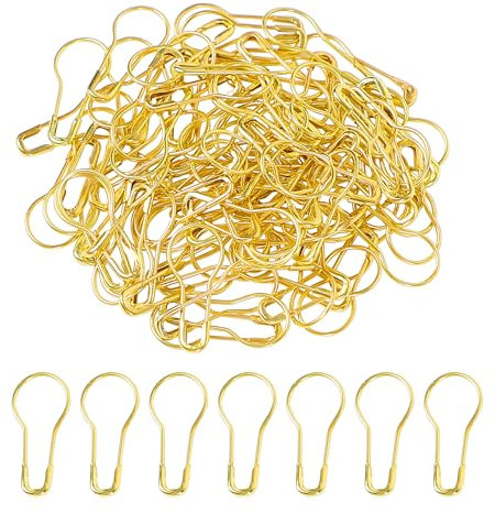 Uxcell 100Pcs Knitting Stitch Markers, Bulb Safety Pins, Gold Tone, Decorative, Metal, Pin, Calabash Safety Pins