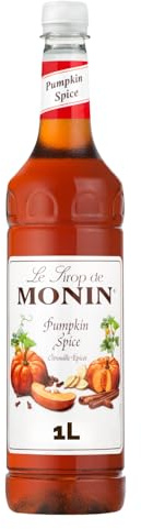 MONIN Premium Pumpkin Spice Syrup 1L for Coffees, Frappes and Cocktails. Vegan-Friendly, Allergen-Free, 100% Natural Flavours and Colourings. Perfect for Pumpkin Spice Lattes