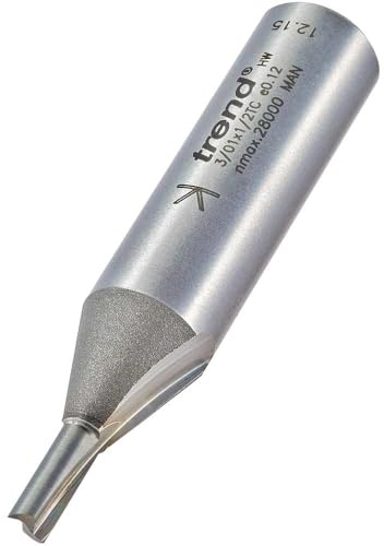 Trend Professional Straight Two Flute Router Cutter Bit, 1/2 Inch Shank, 4mm Cut Diameter, 11mm Cut Length, Tungsten Carbide Tipped, 3/01X1/2TC