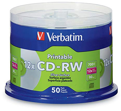 Verbatim CD-RW 700MB 2X-4X DataLifePlus Silver Inkjet Printable with Branded Hub - 50pk Spindle - 95159