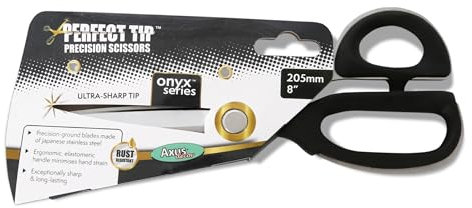Axus Decor Perfect Tip Precision Scissors (Onyx Series) - Stainless Steel Scissors & Super Sharp Blades & Rust Resistant, Precisely Cutting Tool for Wallpaper, Fabrics, Fine Mesh - Length 205mm