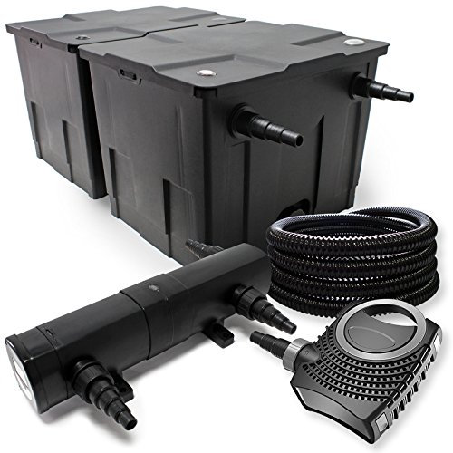 Wiltec Kit complet: CBF-350B Filtre de bassin jusqu'à 60000 L Biologique, NEO10000 SuperECO pompe de filtration 10000l/h 80W, CUV-224 lampe uv UVC Clarificateur avec 24W, 25m Tuyau 25 mm