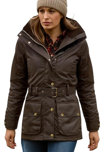 Game Technical Apparel Womens Cantrell Antique Waxed Cotton Jacket with Lightly Padded Tartan Lining (M, Brown)