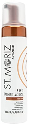 St Moriz Advanced 5 in 1 Instant Tanning Mousse in Medium | 5 Luxurious Benefits – Skin Smoothing, Moisture Rich, BB Skin Finish & Luminous Finish for Longer Lasting Tan | Vegan Fake Tan | 200ml