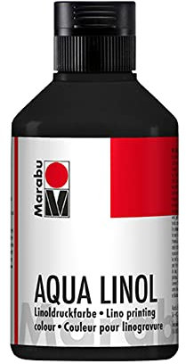 Marabu 15100013073 - Tinta de linóleo a base de agua, resistente a los borrones, negra, 250 ml, para todas las técnicas de impresión en relieve en la escuela, el ocio y la gráfica