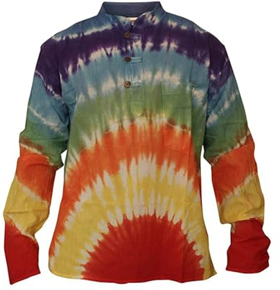 SHOPOHOLIC FASHION Homme Femme marbre TIE&Dye Hippie Chemise Grand-père - Rainbow Colorant, Large