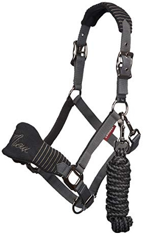 Lemieux Vogue Fleece headcollar e Leadrope headcollar - Nero/Grigio, Pony