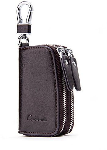 Jian Mai Contatti Custodia in vera pelle con doppia cerniera per chiave auto (caffè), Caff, Taglia unica, vintage