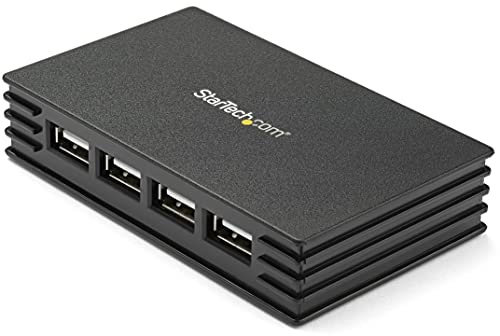 StarTech.com 4 Port Compact Black USB 2.0 Hub - Bus-powered or with Included Power Adapter - Portable Mac/PC laptop hub, TAA (ST4202USB)