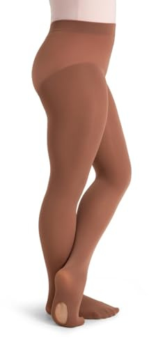 Capezio Girls' Ultra Soft Self Knit Waistband Tight,Mocha, One Size (8-12)