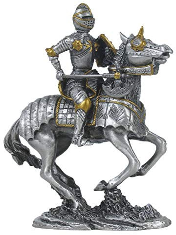 Veronese Zinn-Ritter auf Pferd mit Langaxt und Schild (Zinn)