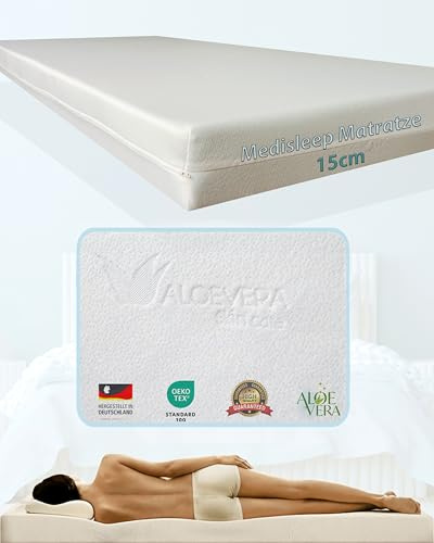 Doctorsleep Medisleep Kaltschaum Rollmatratze Kern 15 cm mit Bezug -Aloe - Vera Größe: 130x220 cm 60-140 KG