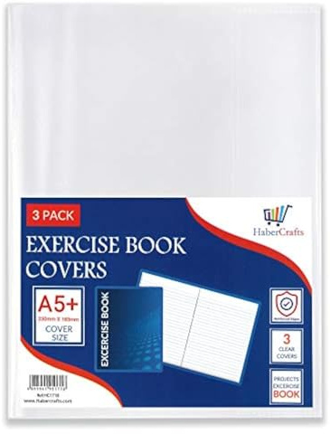 9 x 7/A5+ bokomslag plast övning bokomslag klar skola anteckningsbok skydd film transparent jacka skyddsärm böcker 24 cm x 18 cm 9 x 7 tum (9 x 7 tum/A5+ storlek – paket med 6)