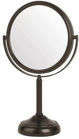 JERDON Two-Sided Tabletop Makeup Vanity Mirror - 10X-1X Magnification & Swivel Design - 6-Inch Diameter Portable Mirror - Bronze Finish - Model JP910BZP