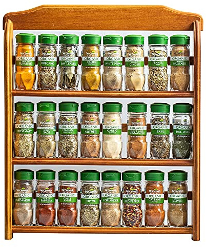 McCormick Gourmet Three Tier Wood 24 Piece Organic Spice Rack Organizer with Spices Included, 27.6 oz