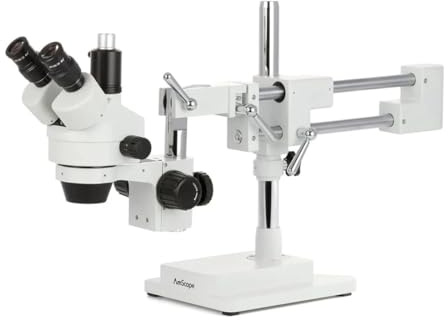 AmScope SM-4TPZ Professionelles Trinokulares-Stereo-Zoom-Mikroskop mit Gleichzeitiger Fokussteuerung, WH10X-Okularen, 0.7X-4.5X-Zoomobjektiv, Umgebungsbeleuchtung, Doppelarm-Auslegerständer
