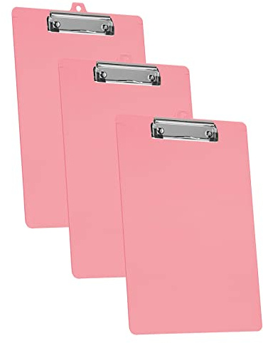 Acrimet Lot de 3 Porte-blocs Format Lettre A4 (34 x 24 cm) avec Pince à Profil Bas et Règles Latérales, Plastique Résistant pour Bureau, École, Maison – Couleur Rose