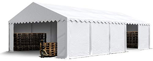 TOOLPORT Lagerzelt 5x10 m Industriezelt Unterstand PVC Plane 750 N weiß mit Bodenrahmen und Dachverstärkung