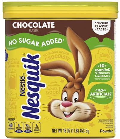 Nesquik Chocolate Powder No Sugar Added 453 gram, Low Calories, Low Fat