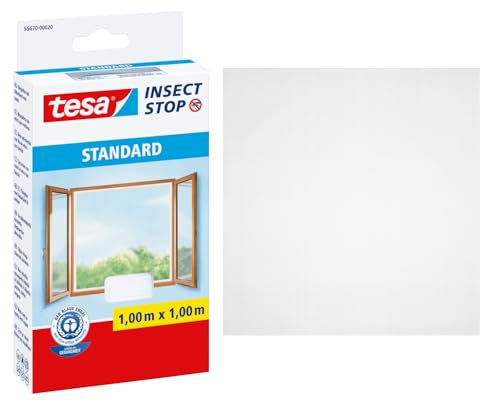 tesa Insect Stop Hook & Loop STANDARD for Windows - Self Adhesive Window Fly Screen - Cut to Desired Size - in White, 1.0m x 1.0 m