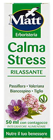 Matt, Calma Stress, Integratore Alimentare Rilassante con Passiflora, Valeriana, Biancospino e Tiglio, Favorisce il Rilassamento e il Sonno, Utile per Calmare Ansia e Stress, 50 ml