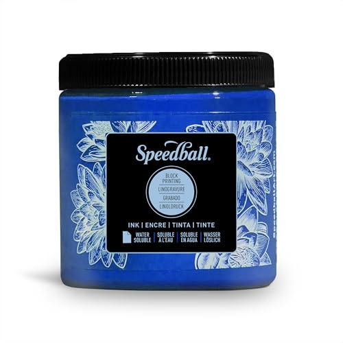 Speedball Water-Soluble Block Printing Ink 8oz Blue, Waterproof Relief Printing Ink, Lino, Wood, Soft Block, Printing, Artist Art Tool Kit Printing Accessories, Printing, Block Printing Art Set