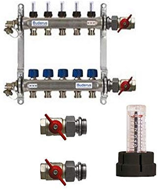 Buderus Heizkreisverteiler HVE-FD-AK mit Durchflussmengenmesser, Heizkreise/Baulänge:5 HK / 450 mm