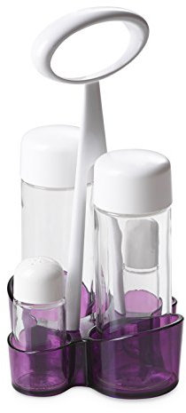 Omada Design Portacondimenti con Oliera, Acetiera, Spargisale, Spargipepe, Base in Plastica e Ampolle in Vetro, Made in Italy, Linea Trendy, Viola