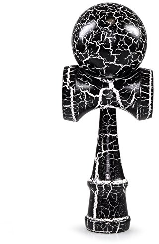 Ganzoo Kendama Jeu d’adresse Traditionnel Type Bilboquet, Bois de hêtre, Noir et Blanc, Hauteur 16 cm, Balle Ø 6 cm, 3 coupelles, Corde Nylon résistante, 1 pièce pour dextérité