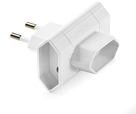 FAMATEL – Adaptador enchufe triple | 10A | 250V | Espiga 4 mm | Color Blanco Marfil
