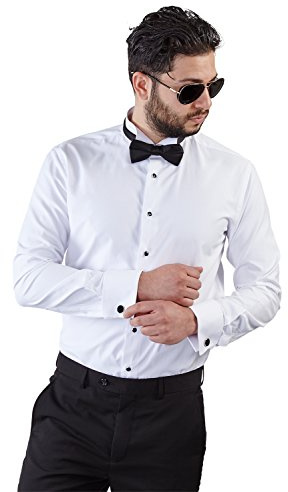 AZAR MAN Slim fit Wing tip White French Cuff Tuxedo Shirt Size Large 16