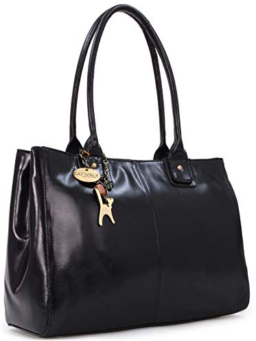Catwalk Collection Handbags - Grande Tote Bag in Vera Pelle - Borsa a Spalla Donna - Borsa a Mano Formato A4 da Lavoro - Kensington - Nero