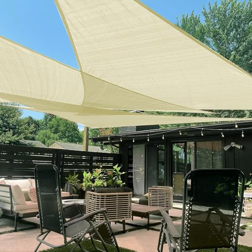 LOVE STORY 12' x 12' x 12' Butter Cream Triangle Sun Shade Sail Sunshade for Outdoor Patio Garden Backyard