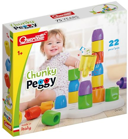Quercetti Chunky Peggy Daisy Maxi Gioco Chiodini Grandi 1-4 Anni, Chiodini per Bambini 2 Anni e 3 Anni, Giochi Educativi Prima Infanzia, Motricità Fine, Impilabili, Made in Italy
