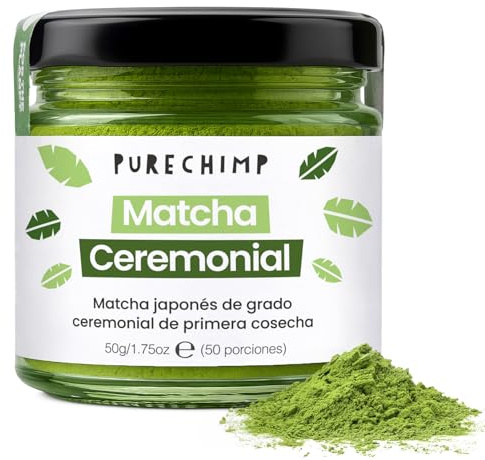 PureChimp Ceremonial Grade Matcha Powder 50g. 100% Pure Green Tea. Shade-Grown for MatchaLatte, Teas & Recipes. Recyclable Glass Jar. Antioxidant-Rich.