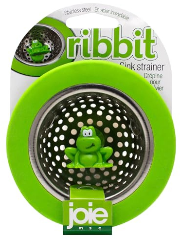 Joie Ribbit Kitchen Sink Strainer Basket, Fits All Standard Sinks, Stainless Steel, Cute Garbage Disposal Drain Cover, 4.5-Inch, Green Frog