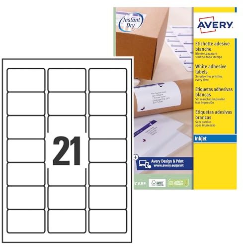Avery Étiquettes Autocollantes Blanches 525 Pièces 63,5 x 38,1 mm Impression Jet d'Encre