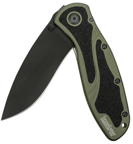 Kershaw Blur Pocket Knife, Olive and Black, 3.4 Inch Recurve Blade