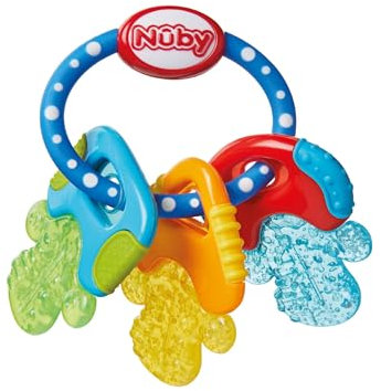 Nûby Beißring für Babys fördert Sehsinn & Motorik, Greifling mit ICE-Gel erreicht auch die Backenzähne, ab 3+ Monate 600 Blau 1 Stück (1er Pack)