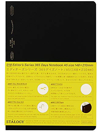 Nitoms S4101 STALOGY Notebook, A5, Squared, 365 Days Notebook, Black