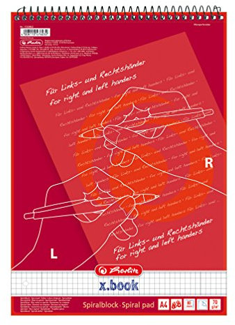 Herlitz Beidhänderblock, A4, 80 Blatt, Lineatur 28, kariert, Rand innen und außen, 5 Stück