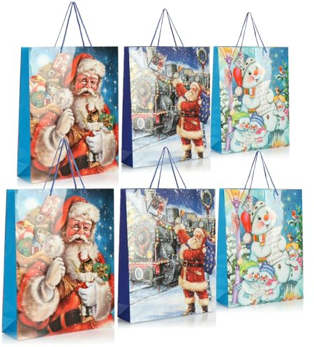 COM-FOUR® 6x presentpåse till jul, jultomte och advent, presentförpackning | XXL presentpåse med julmotiv - presentpåse av papper