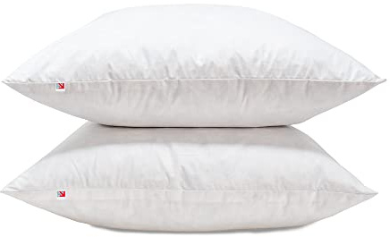 Lancashire Textiles Cushion Pads Generously Filled With Ethically Sourced Duck Feathers Encased In Pure Cambric Cotton Cover 2 Pack 18 x 18 (45cm) - 100% Downproof Cotton Cover - Made in UK
