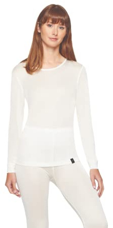 Terramar Womens 100% Silk Thermasilk Pointelle Scoop Shirt Baselayer Base Layer Tops, Natural, X-Small US