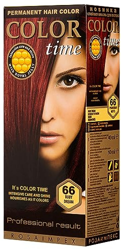 Color Time Permanent Färgning i Gel Rubindröm 66-100 ml | Intensiv och Lysande Färg | Med Drottninggelé och C-vitamin | Täcker Grått Hår Helt | Droppar Inte